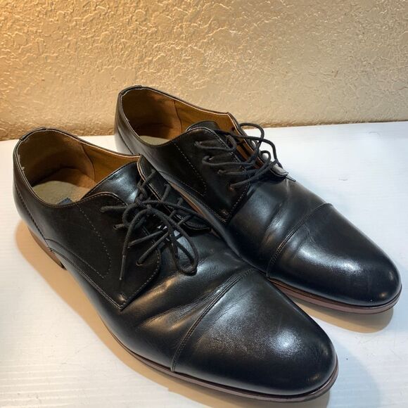 Madden Men’s Black Cap Toe Lace Up Oxford Dress Hoes Size 11M - Picture 1 of 9